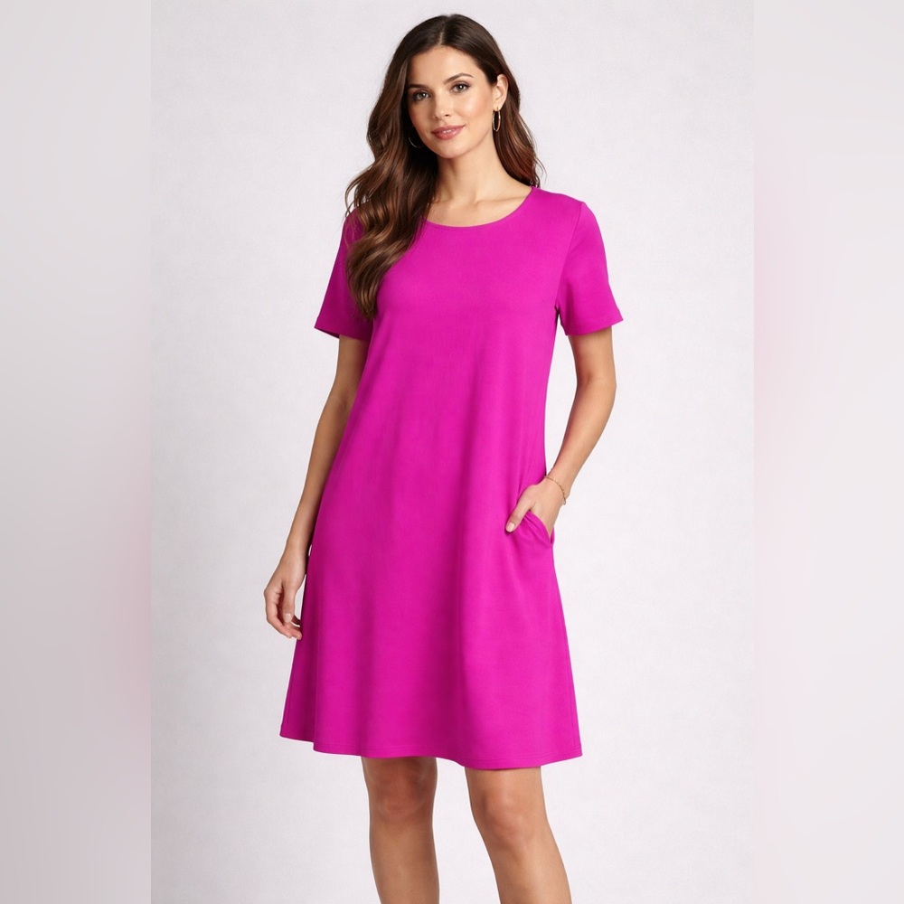 Bom Bom Hot Pink Shift Dress Medium Bright Barbiecore Casual Pocket Dress